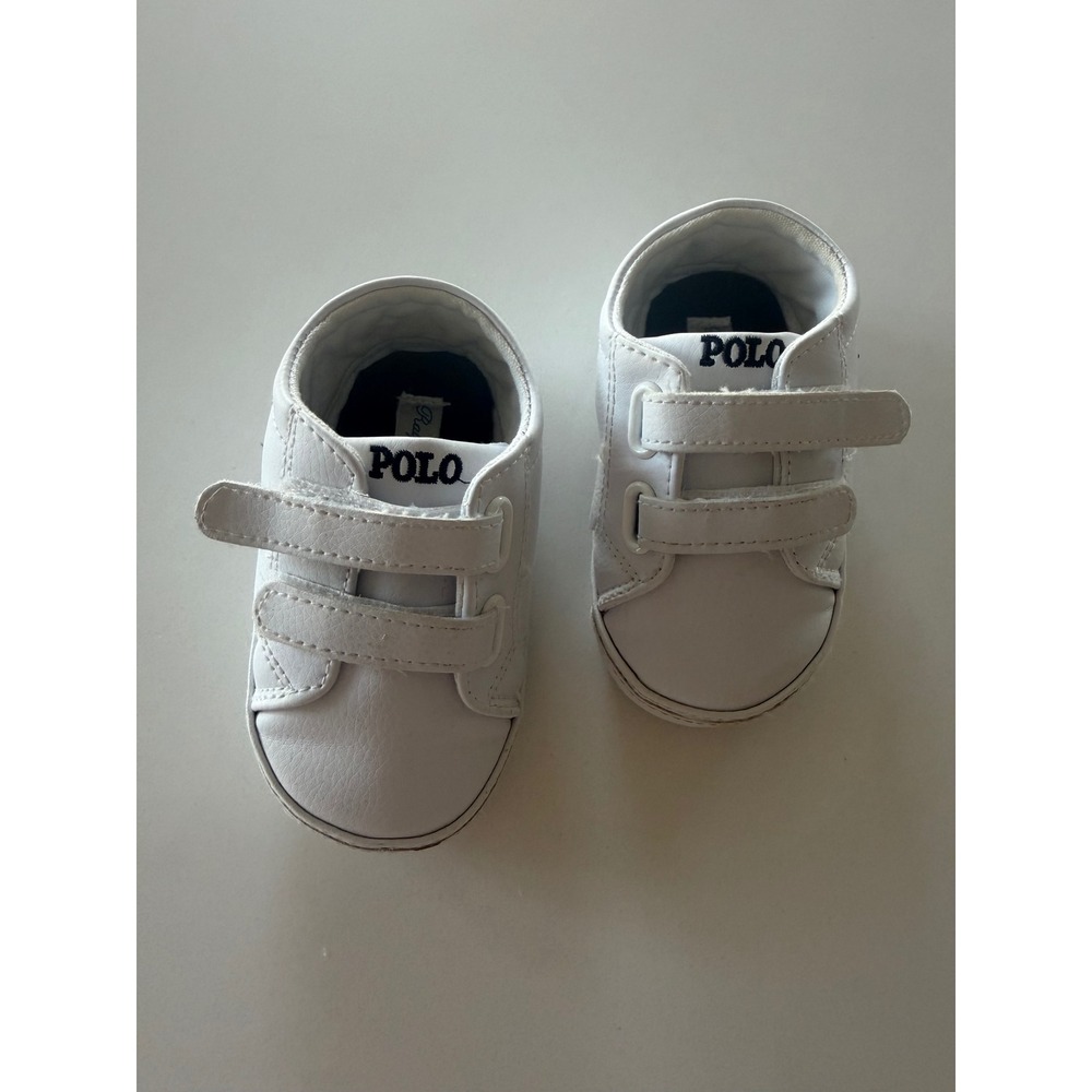 Ralph Lauren Sneakers Kids 2 White Polo Soft Sole Crib Shoes Excellent